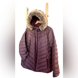 Eddie Bauer Women's Plum Puffer Jacket with Faux Fur Hood